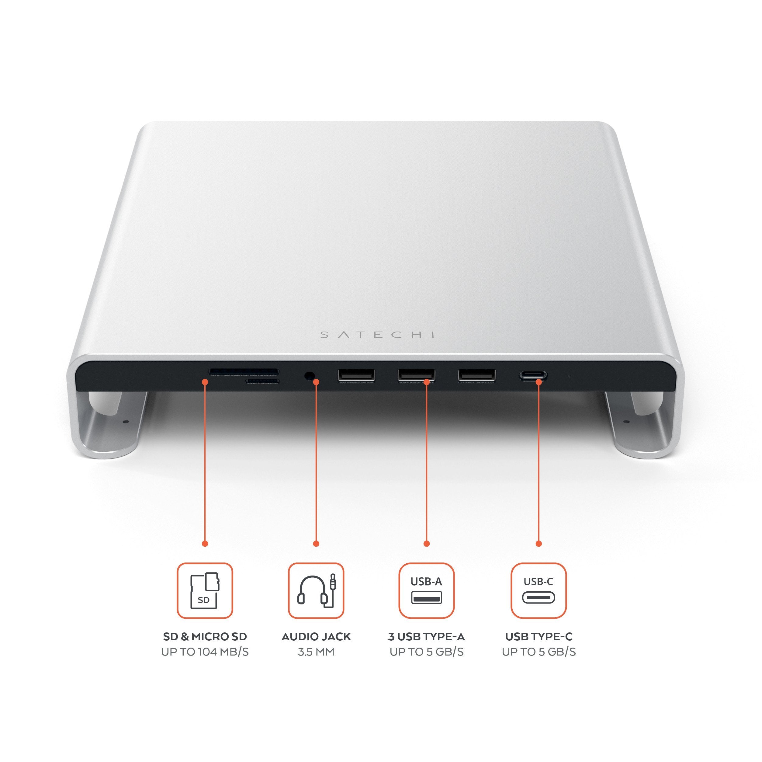 Type-C Aluminum Monitor Stand Hub for iMac