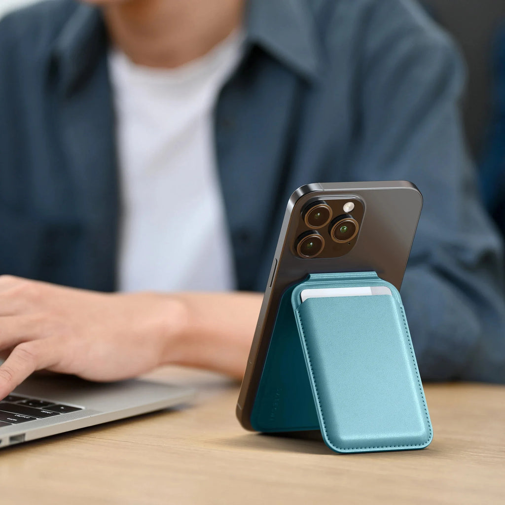 Vegan-Leather Magnetic Wallet Stand