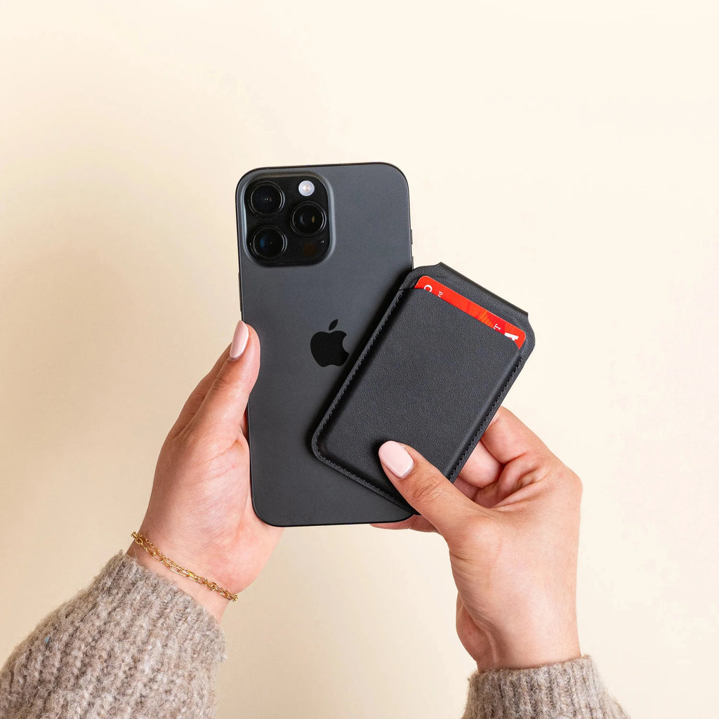 Vegan-Leather Magnetic Wallet Stand
